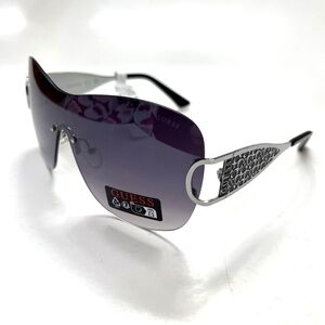 New Original GUESS Shield Sunglasses Rimless Black Silver Logo Pattern GO00038